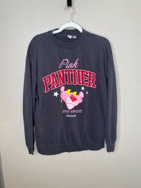 Pink Panther Womens Graphic Sweatshirt Small Black Crewneck Long Sleeve Cotton